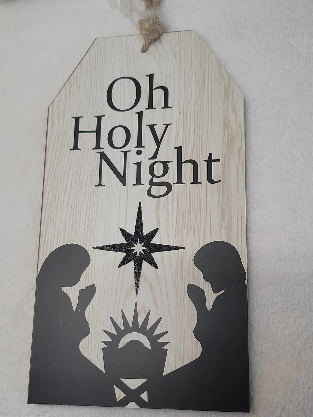 Oh Holy Night Wood Holiday Wall Tag - Black on Cream